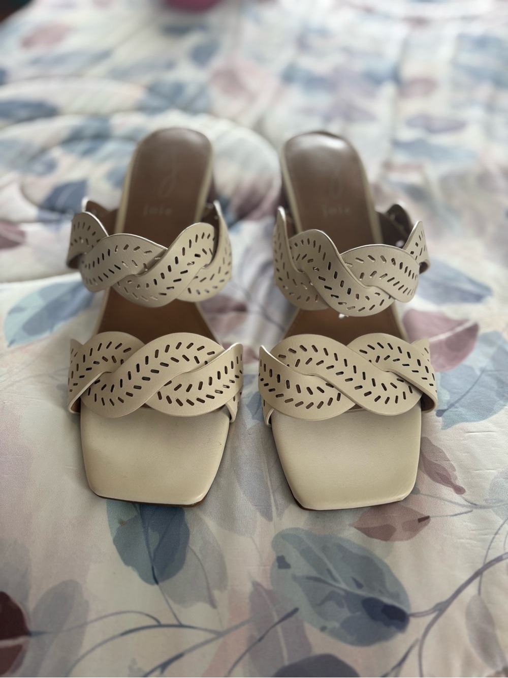 Joie Cream Braided Laser-Cut Slide Sandals